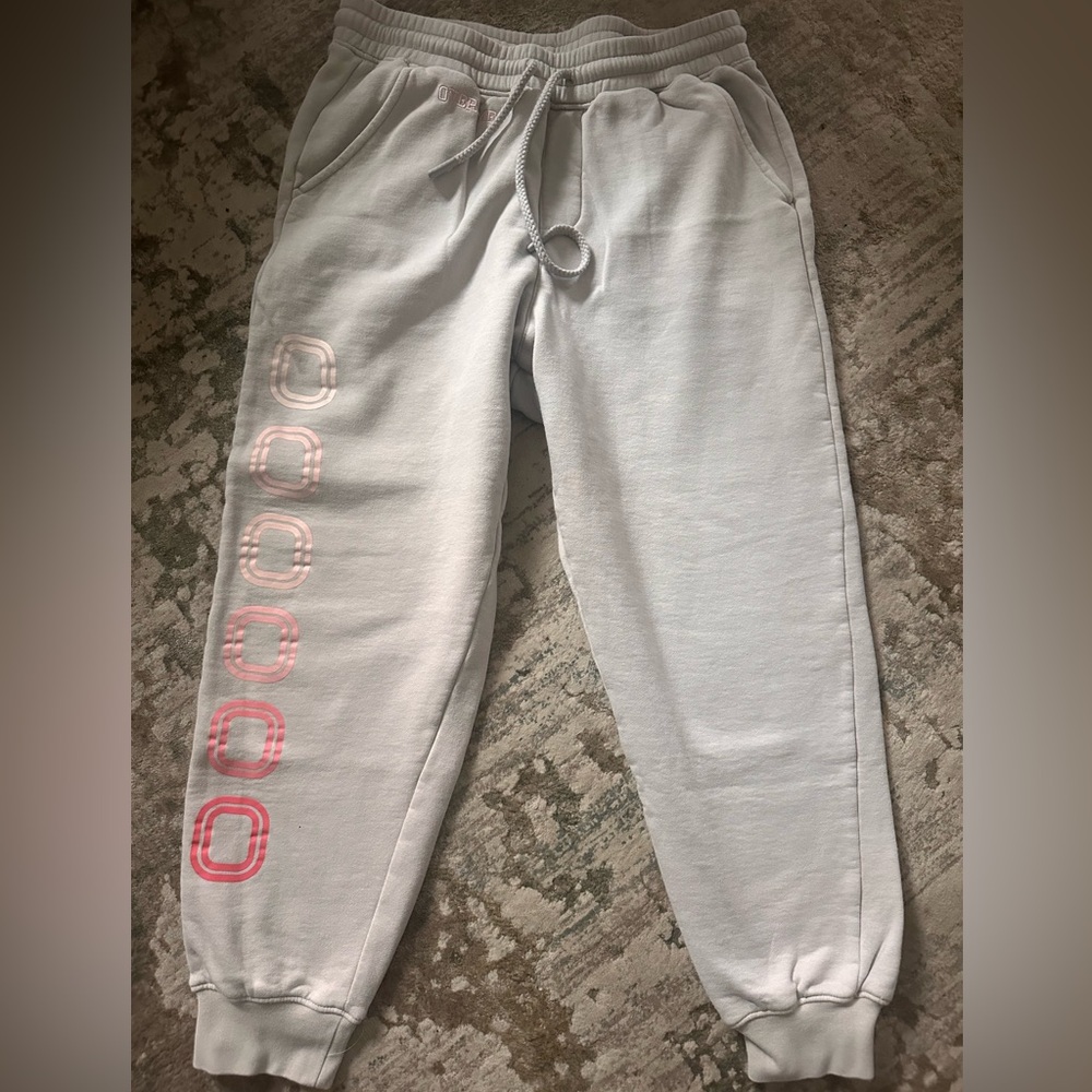 ✨ Overtime (OT) Premium Sweatpants – Light Gray w/ Pink Logo – Gently Worn ✨